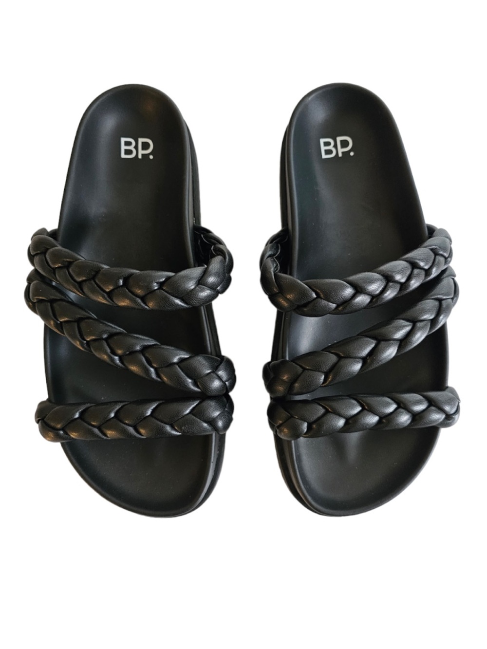 bp Black Braided Triple-Strap Slide Sandals